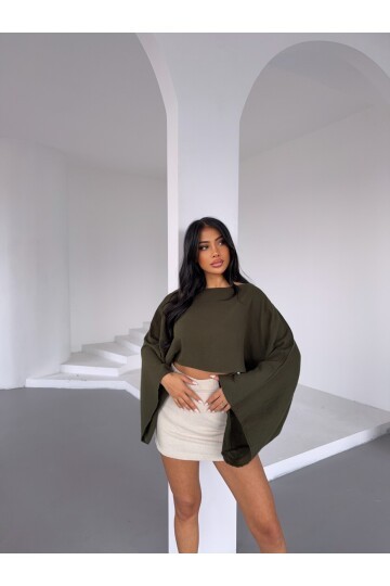 Müslin Keten Bluz Haki