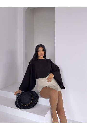 Müslin Keten Bluz Siyah