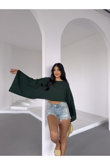 Müslin Keten Bluz Zümrüt