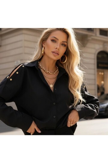 Omuz Çıtçıt Detaylı Poplin Gömlek