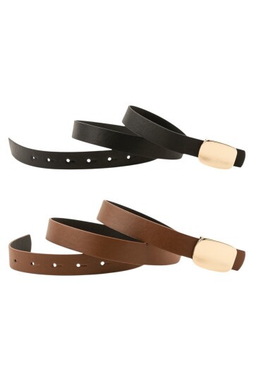 Parlak Kare Tokalı İkili Set Siyah_Taba Kadın Kemeri