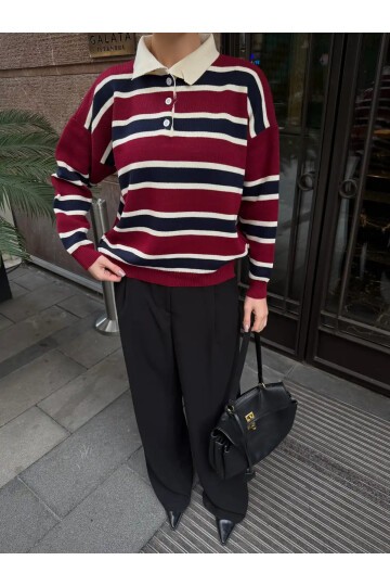 Polo Yaka Oversize Triko Sweatshirt