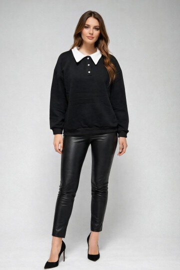 Polo Yaka Siyah Sweatshirt