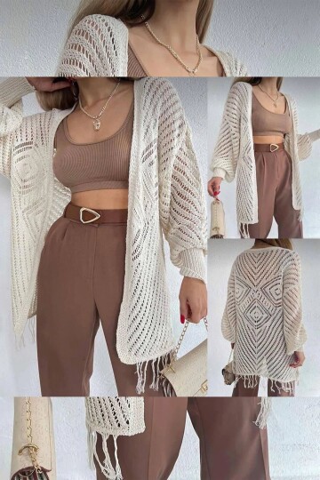 Püsküllü Kelebek Desenli Hırka