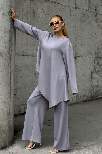 Rahat Kalıp Asimetrik Bluz Ve Pantolon Modal Kumaş Takım