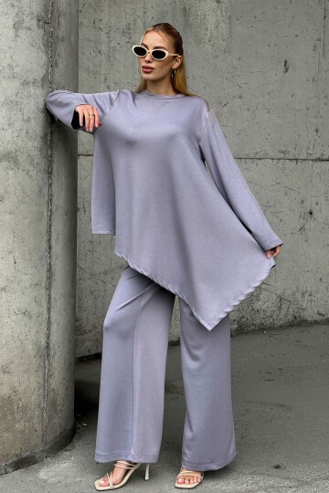 Rahat Kalıp Asimetrik Bluz Ve Pantolon Modal Kumaş Takım