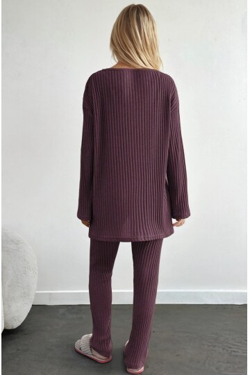 Raporlu Kumaş Uzun Kol Pijama Takım