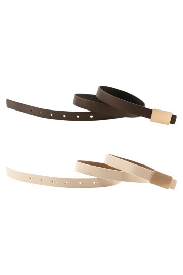 Sade Kare Tokalı İkili Set Kahverengi_Bej Kadın Kemeri