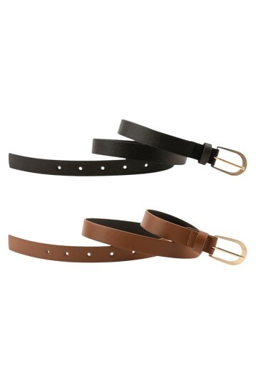 Sade Tokalı İkili Set Siyah_Taba Kadın Kemeri