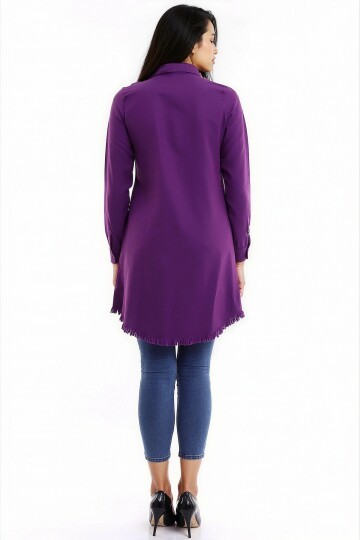 Şamre Eteği Püsküllü Uzun Gömlek Mürdüm