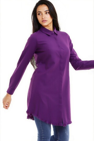 Şamre Eteği Püsküllü Uzun Gömlek Mürdüm