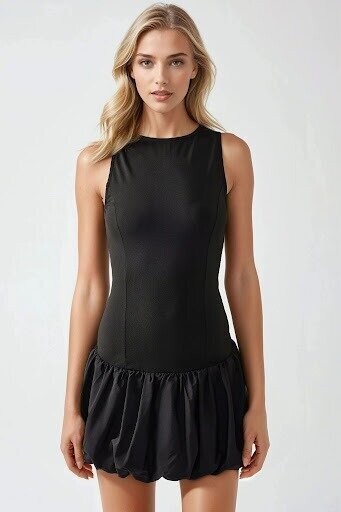 Sıfır Kol Balon Elbise Siyah