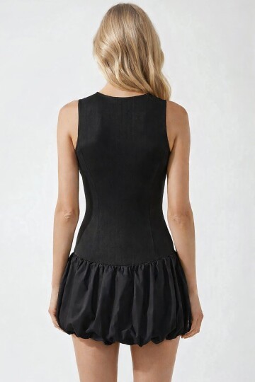 Sıfır Kol Balon Elbise Siyah