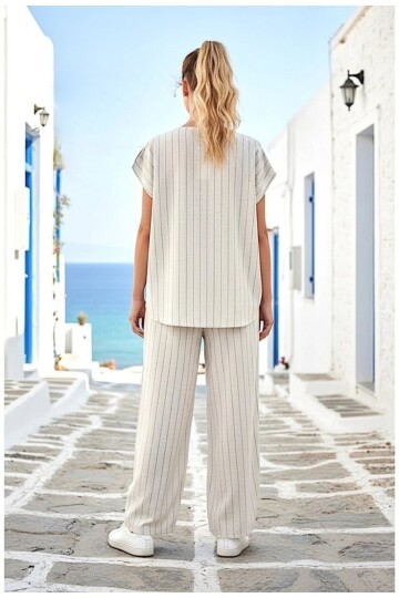 Siyah Çizgili Keten Alt Üst Takım