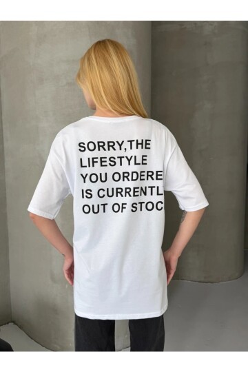 Sorry Yazılı Sırt Baskılı Oversize Kadın Tişört Beyaz