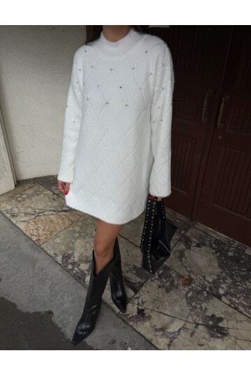 Taş Detaylı Yumuşak Dokulu Mini Elbise