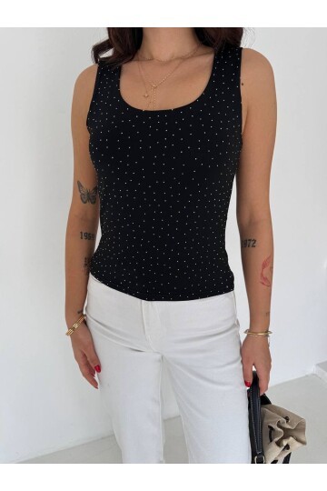 Taşlı Tulum Atlet Siyah