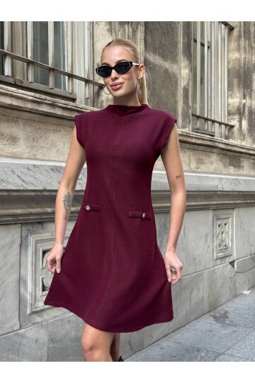 Triko Kumaş Kolsuz Elbise Bordo