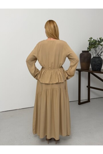 Viskon Kumaş Fermuar Detaylı Alt Üst Takım Bej