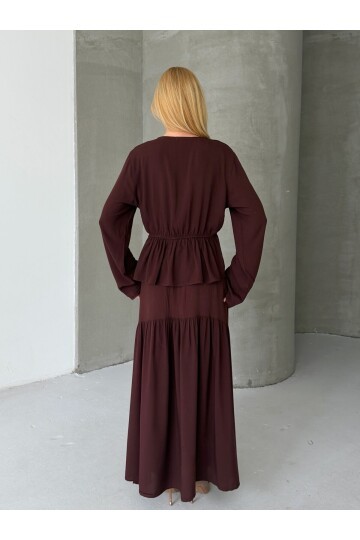 Viskon Kumaş Fermuar Detaylı Alt Üst Takım Kahve