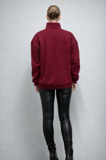 Yarım Fermuarlı 3 İplik Dik Yaka Oversize Sweatshirt