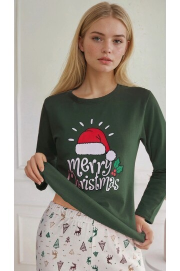 Yılbaşı Temalı Şardonlu Pijama Takımı