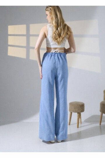 Yırtmaçlı Müslin Pantolon Mavi