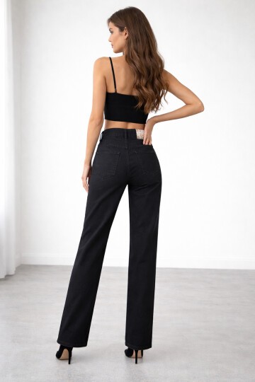 Yüksek Bel Çan Paça Siyah Jean