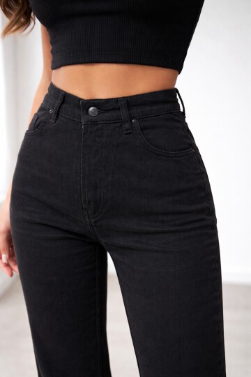 Yüksek Bel Çan Paça Siyah Jean