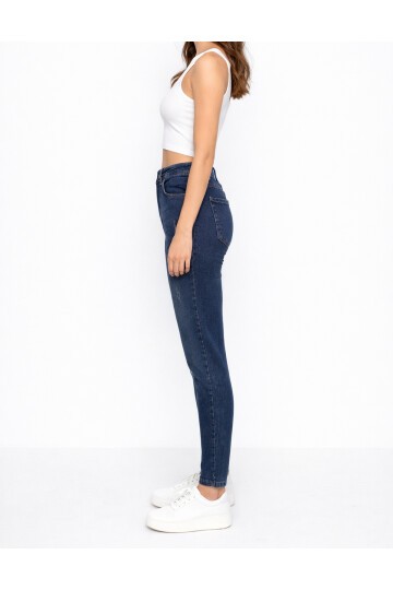 Yüksek Bel Dar Kalıp Lacivert Jean
