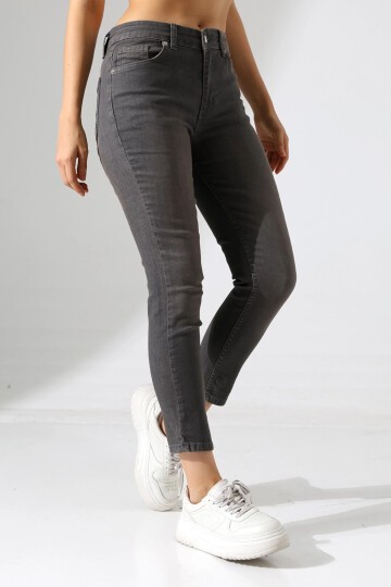 Yüksek Bel Dar Paça Füme Jean Pantolon