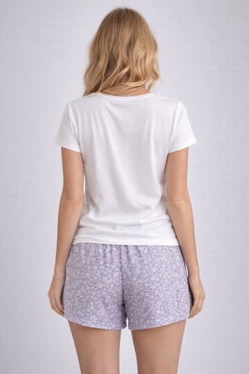 Kalp Desenli Lila Şortlu Kadın Pijama Takımı