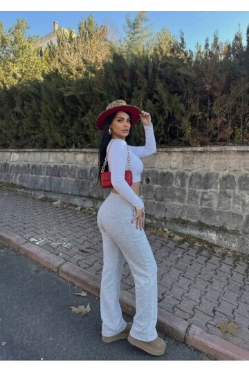 Kaşkorse Kumaş Kuş gözlü Gri Eşofman Pantolon