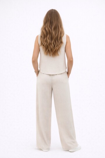 Askılı Yanları Halat Detaylı Gömlek Pantalon Keten Takım