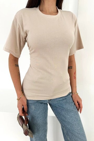Bağlama Detaylı Kısa Kollu Tişört Bej