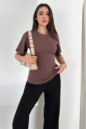 Bağlama Detaylı Kısa Kollu Tişört Kahverengi