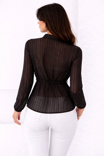 Hakim Yaka V Düğmeli Bluz Siyah