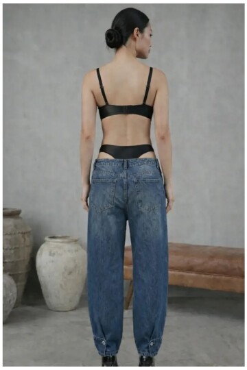 Kadın Dantelli Siyah Deri Transparan Çıtçıtlı Bodysuit