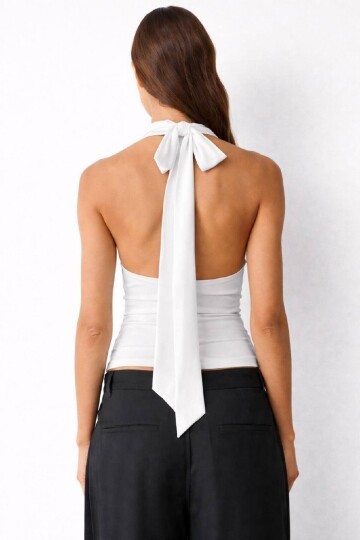 Kadın Halter Yaka Bluz Drapeli – Kayık Yaka, Esnek Kumaş, Fit Kesim Şık Bluz