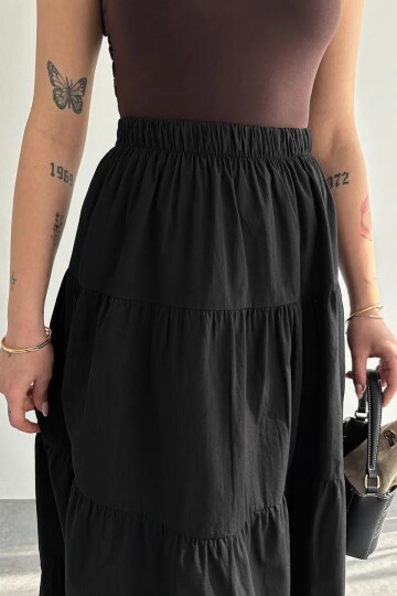 Kadın Kat Kat Uzun Etek – Beli Lastikli Günlük Şık Etek