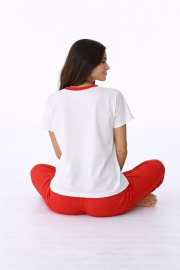 Kadın Kısa Kollu Uzun Pantolonlu Pamuklu Pijama Takımı – Rest & Relax Baskılı Mavi