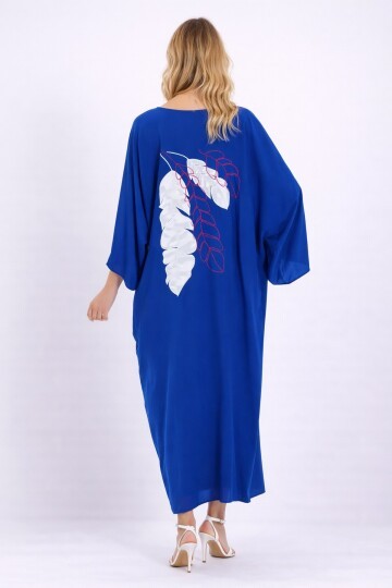 Kadın Maxi Boy Beyaz Tüy Nakışlı Gömlek Elbise