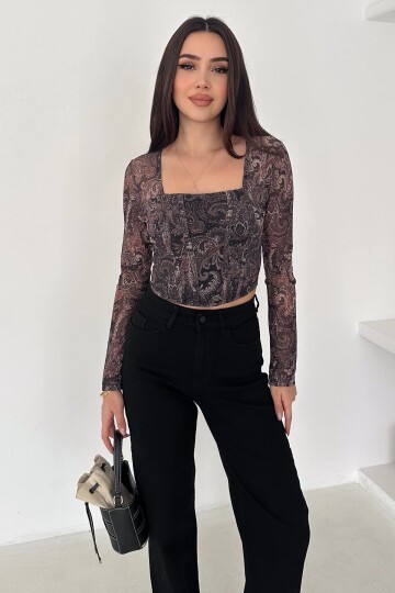 Kadın Paisley Desenli Kare Yaka Bluz