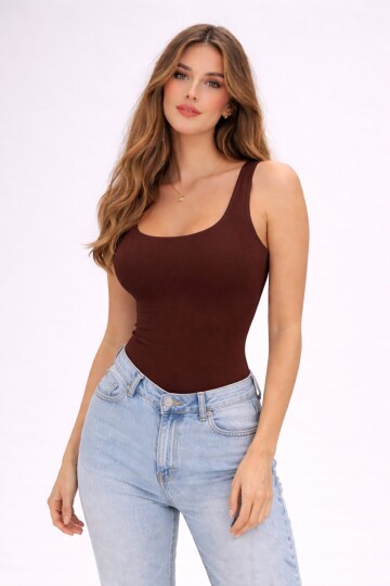 Kahverengi Basic Çıtçıtlı Body – Esnek Kumaş, Atlet Kesim, Günlük Şıklık