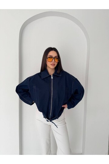 Kemer Detaylı Oversize Denim Ceket – Lacivert