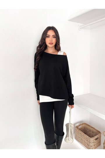 Minimal Şıklık Siyah Oversize Bluz & Beyaz Atlet 2’li Takım