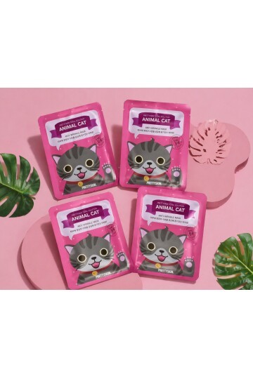 PRETTYSKIN Animal Cat Anti-Wrinkle Mask 25 gr | Kırışıklık Karşıtı Nemlendirici Kağıt Yüz Maskesi 4lü Set