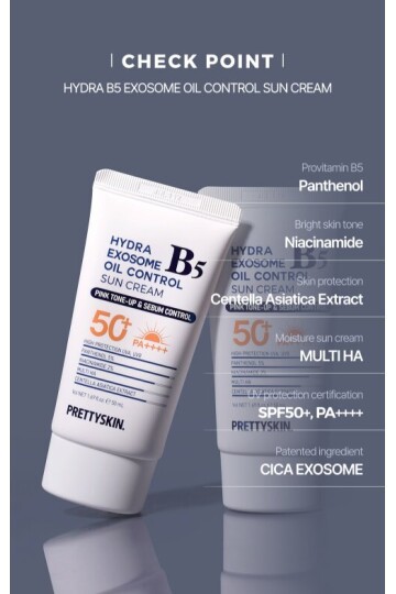 PRETTYSKIN Hydra Exosome B5 Oil Control Sun Cream SPF50+ PA++++ 50 ml | Karma Ciltler İçin Sebum Dengeleyici Güneş Kremi