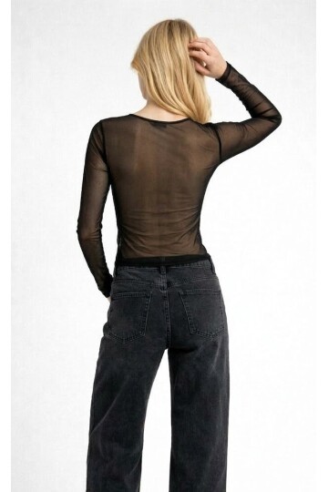 Transparan Uzun Kollu Tül Bluz