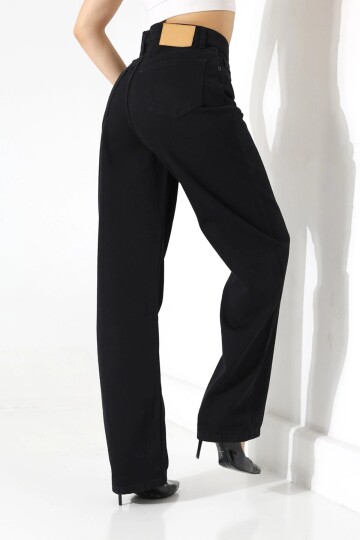 Yüksek Bel Düz Paça Siyah Pantolon